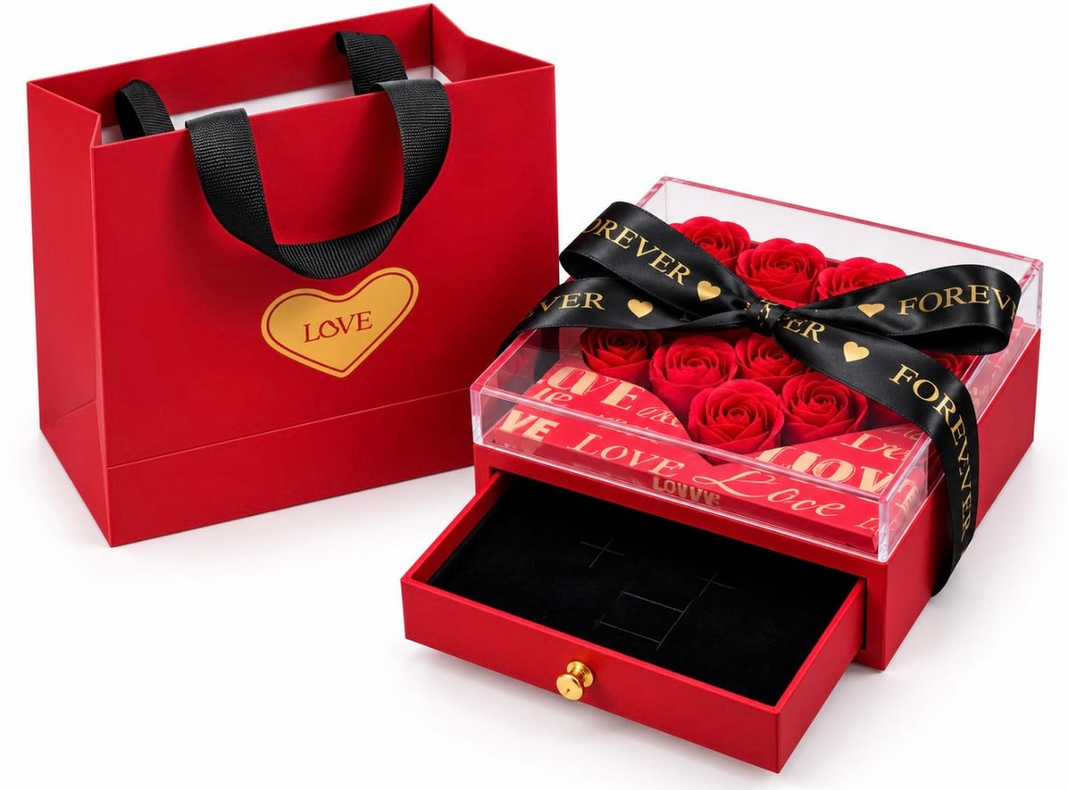 Luxury Red Rose Gift Box with Jewelry Drawer #JW4496