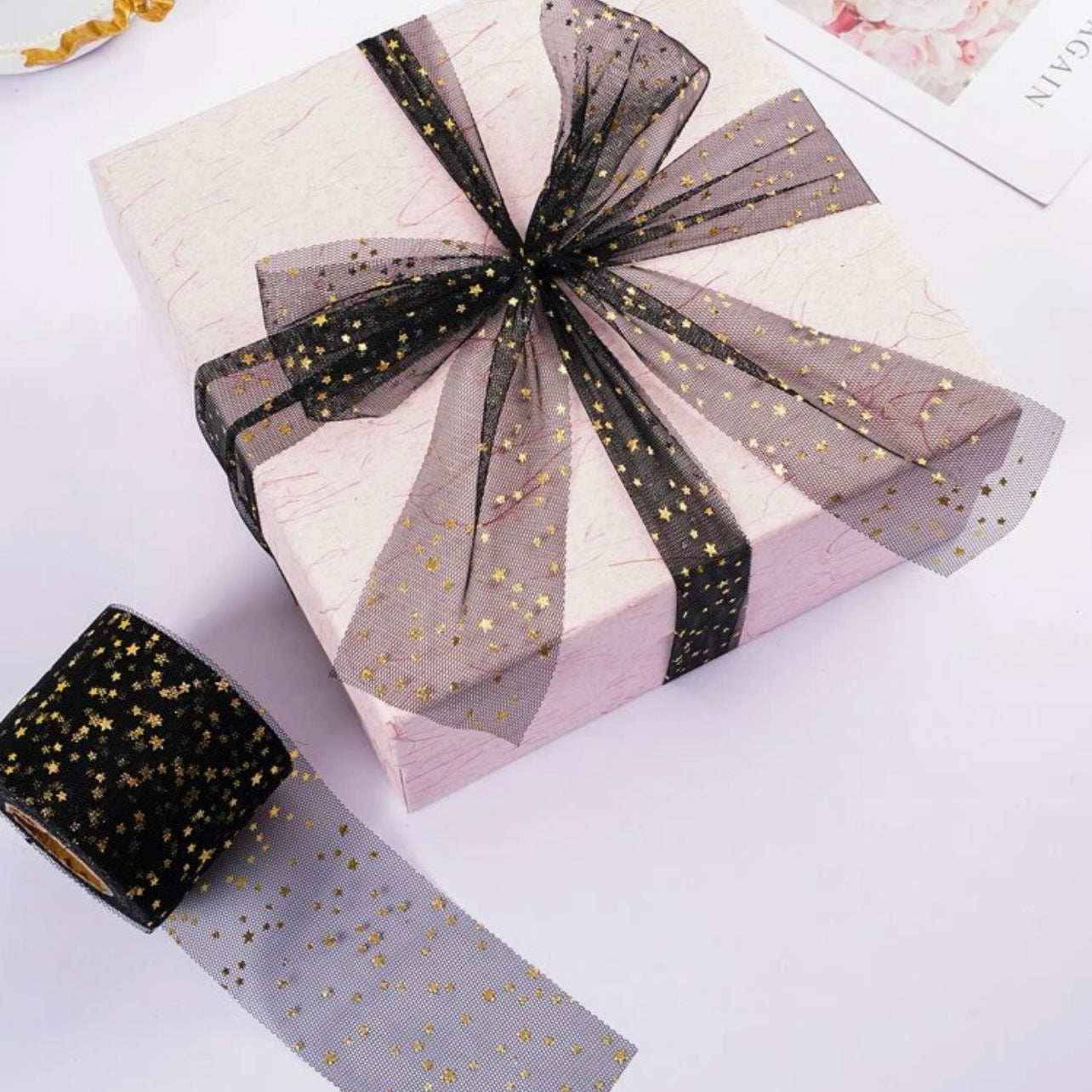 Star Pattern Gift Mesh Wrapping Ribbon #MR1059