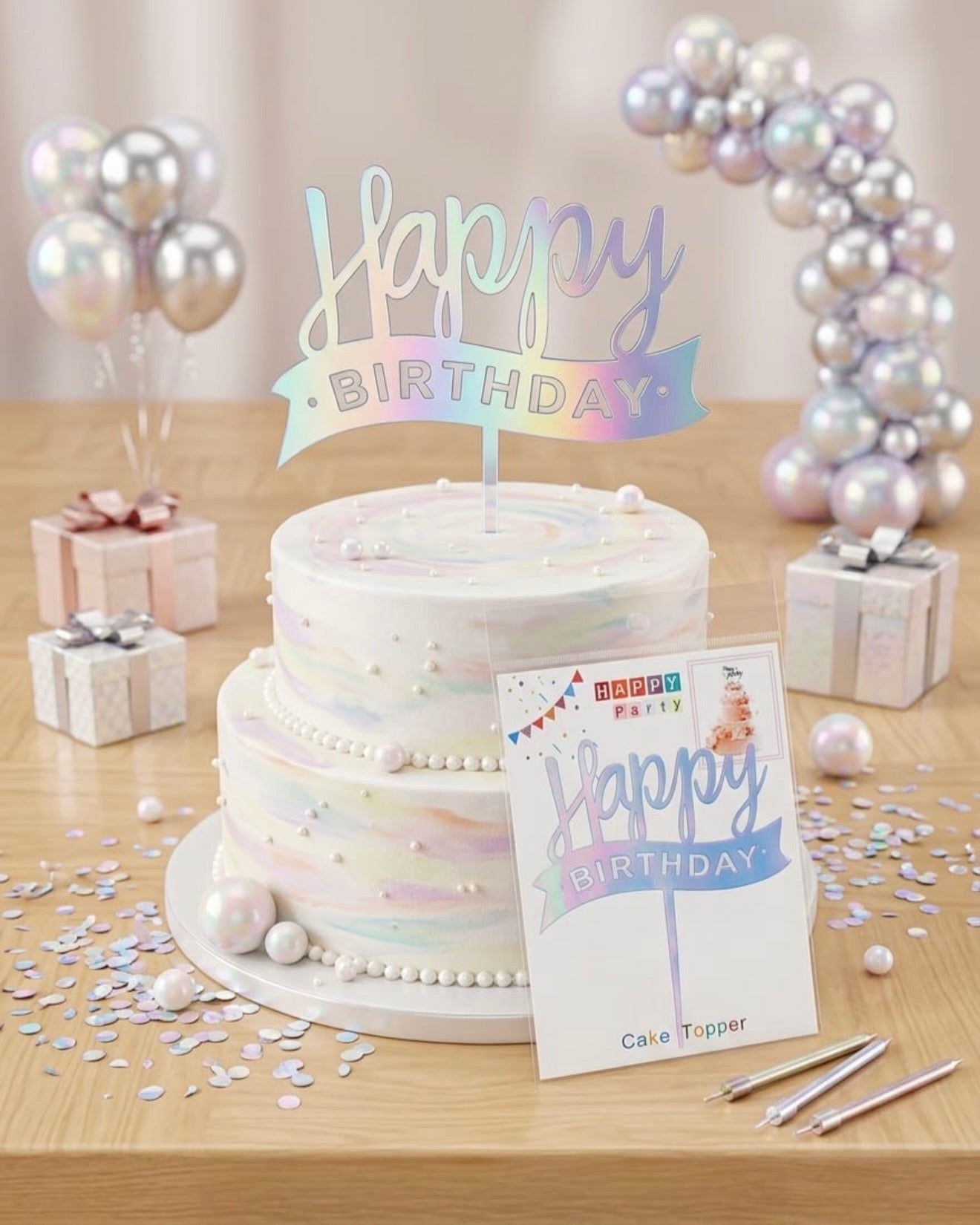 Holographic Happy Birthday Cake Topper #CT3904