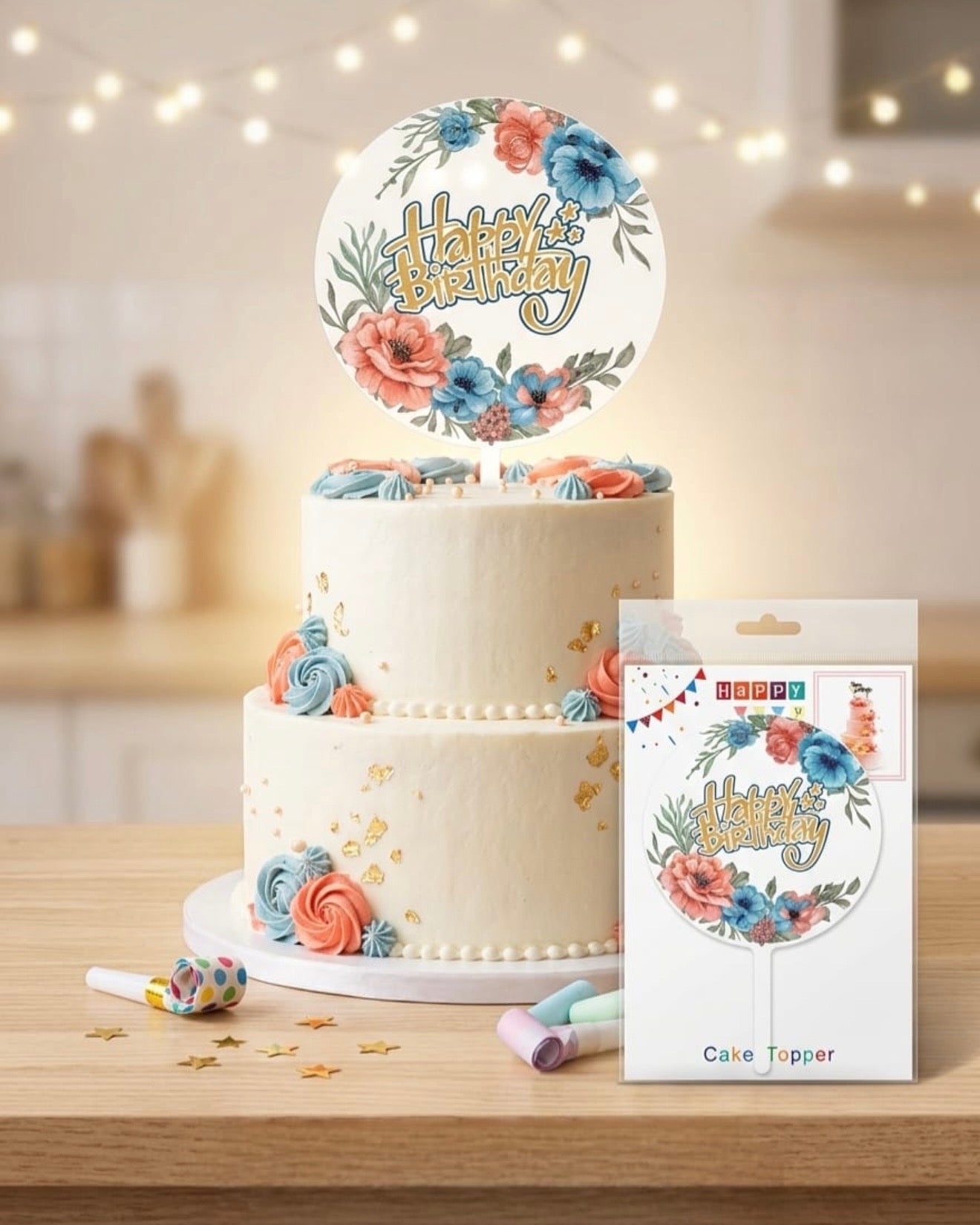Floral Happy Birthday Cake Topper #CT3905