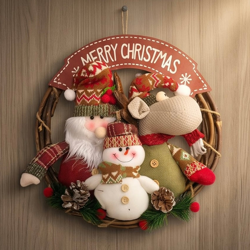 Christmas Wreath with Santa, Reindeer & Snowman #CD4391