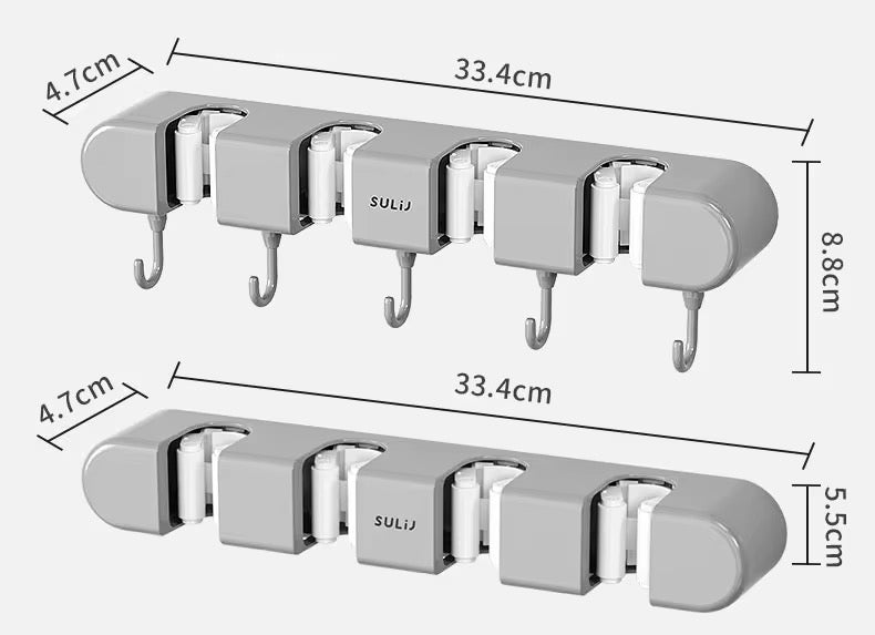 Wall-Mounted Mop & Broom Organizer – 4 Holders + 5 Hooks #GS3938