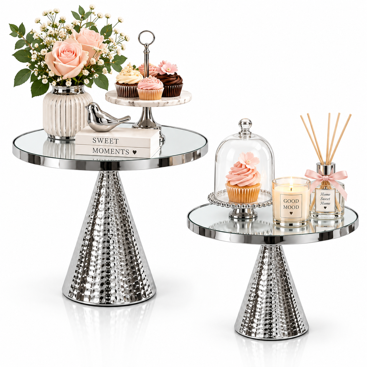 Set of 2 Hammered Mirrored Display Stands #DS4226