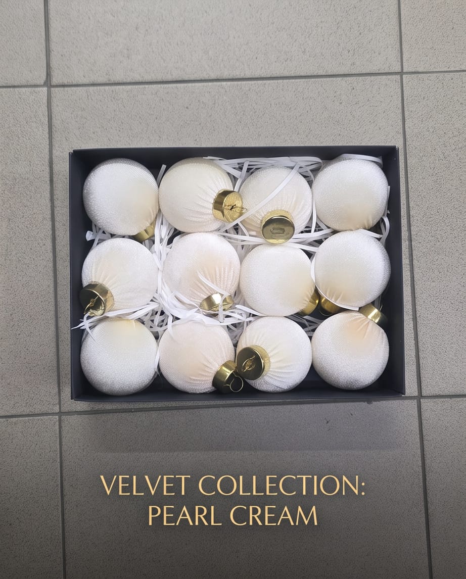Ivory Velvet Christmas Baubles – 12 Pieces #CD4509