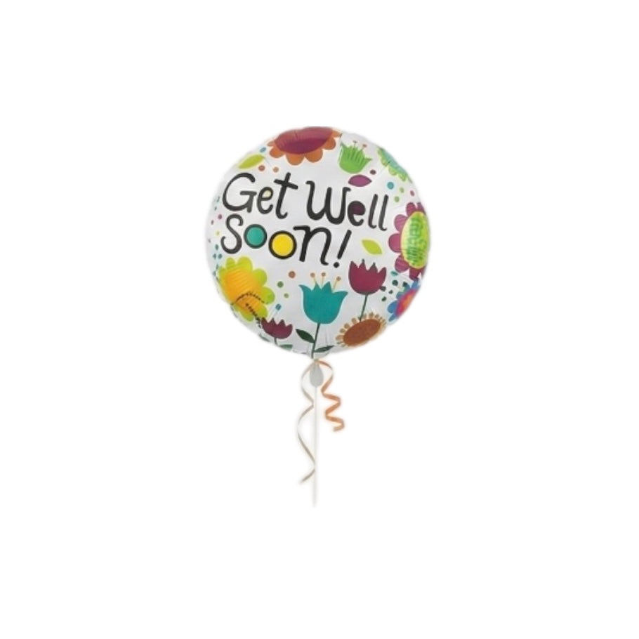 18” Get Well Soon Floral Round Foil Balloon – Cheerful Recovery Gift #FB2898