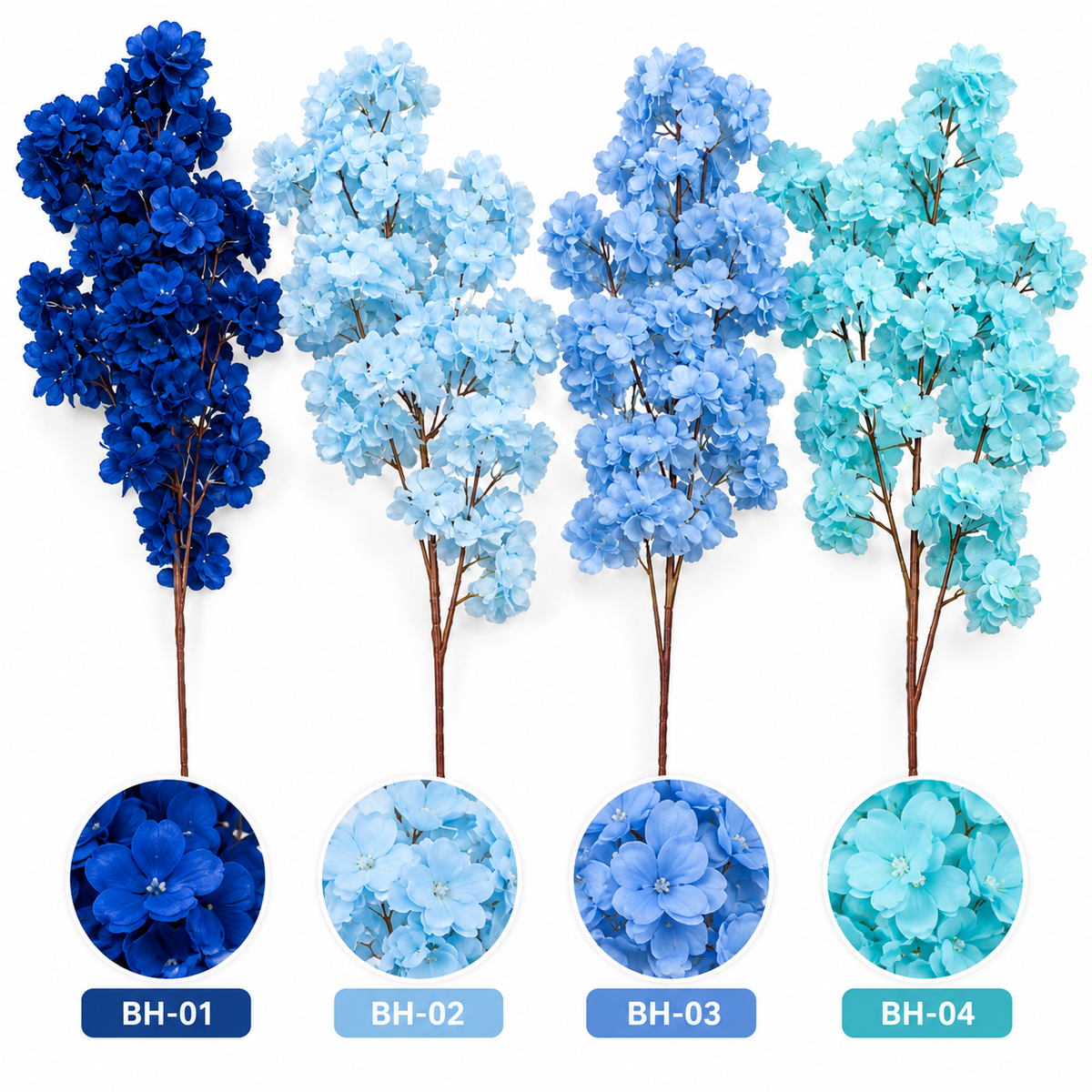 Artificial Hydrangea Flower Branch – Assorted Blue Shades #AF4401