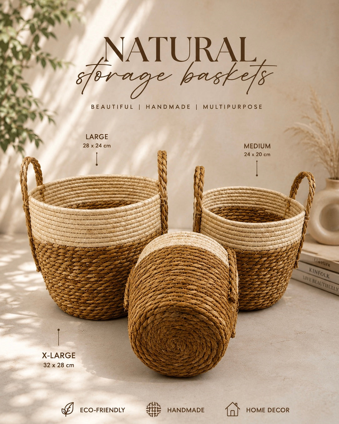 X3pcs Handwoven Seagrass Storage Basket #HB3939