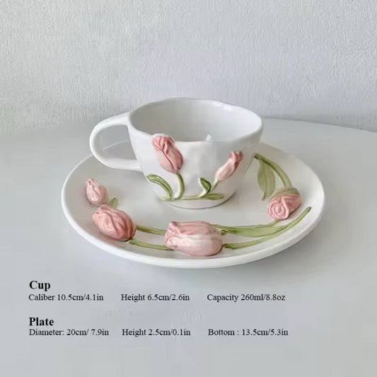 Floral Ceramic Tea Cup & Saucer Set #CC3961