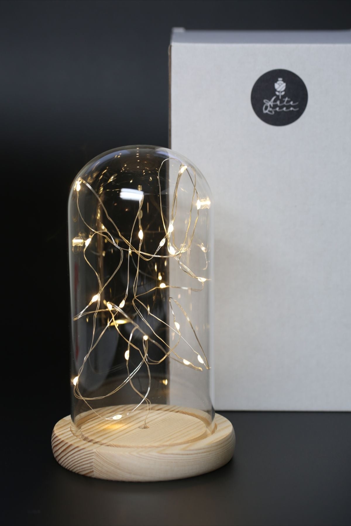 Glass Dome with Bamboo Base & Led Decor #GD2797