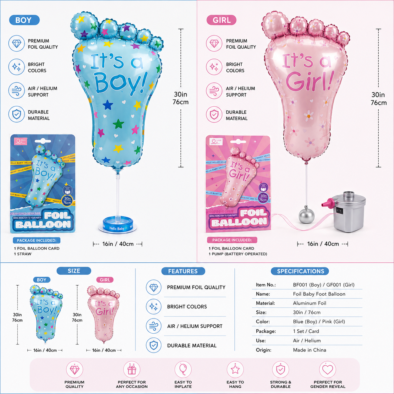 Baby Footprint Foil Balloon – 76 cm #BFGF001