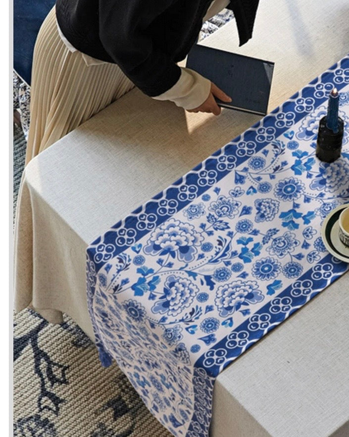 Blue Floral Table Runner #CV3990