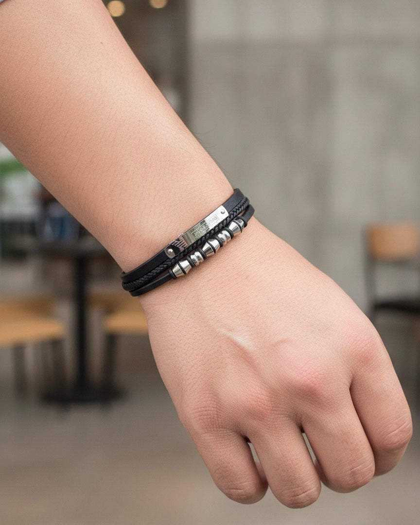 Luxury Men’s Bracelet – Giorgio Style Black Leather Bracelet #MB3836