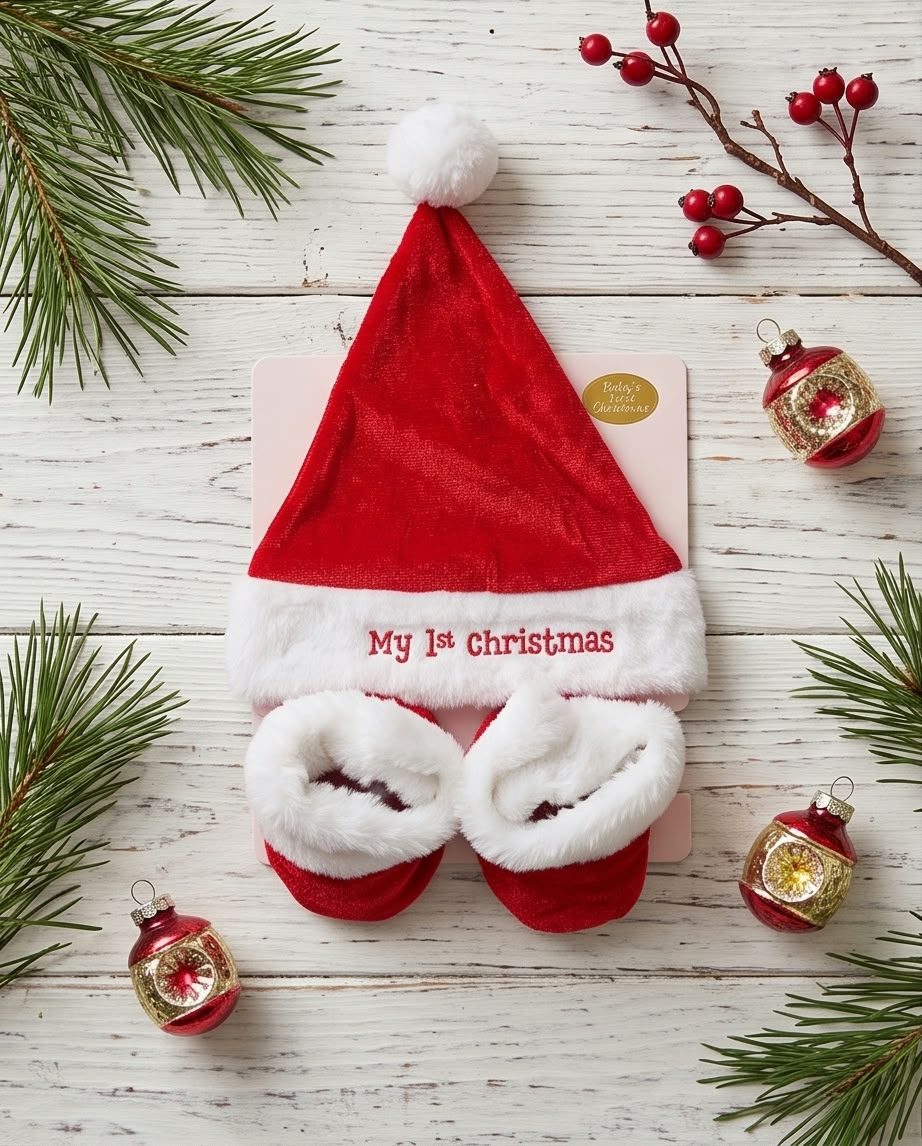 Baby Santa Hat & Bootie Sock Set – My 1st Christmas #SS4381