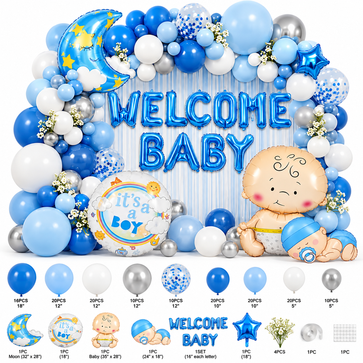 60pcs Welcome Baby Boy Balloon Set #BB4302