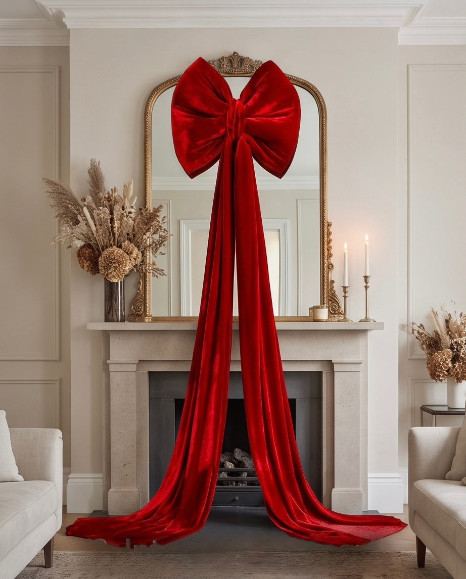 Red Velvet Christmas Bow with Long Tails #CB4526