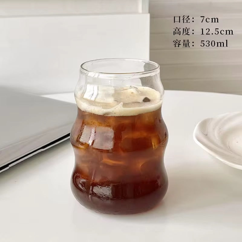 Wavy Glass Cup with Bamboo Lid & Glass Straw #GM3966