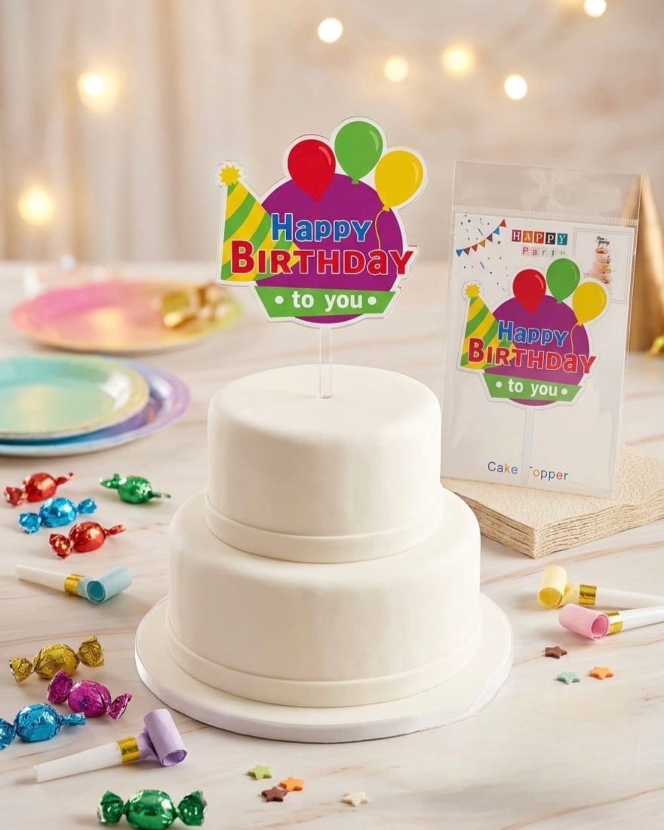 Colorful Happy Birthday Cake Topper #CT3898