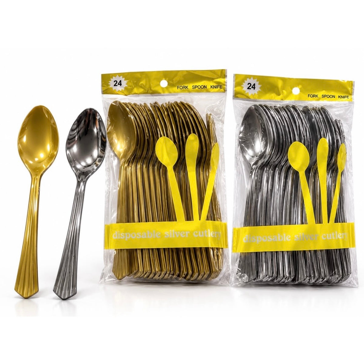 Gold & Silver Disposable Spoons – 24 Pcs #DS4527
