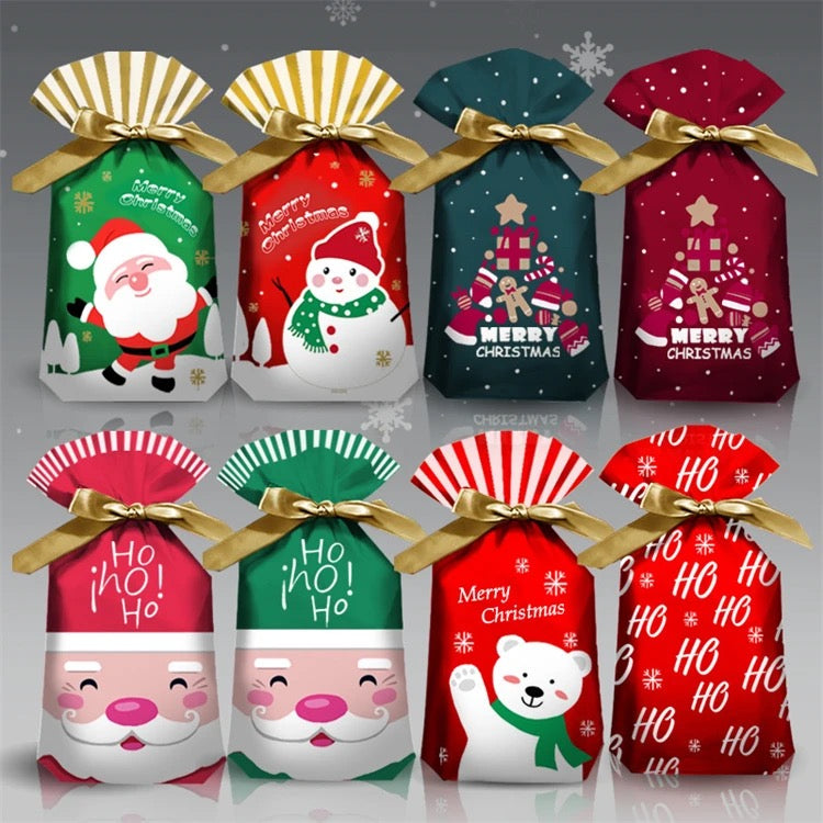X12pcs - Mix Christmas Drawstring Ribbon Reusable Christmas Gift Bags #CB1552