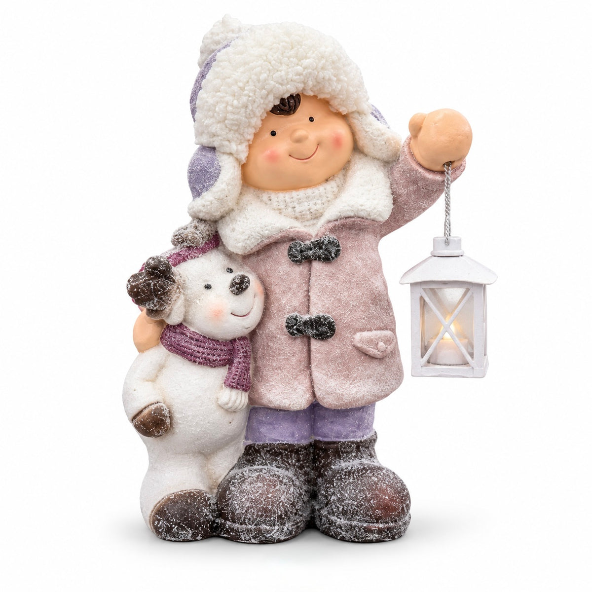 Christmas Girl with Snowman & Lantern Decoration – 40cm #CD4557