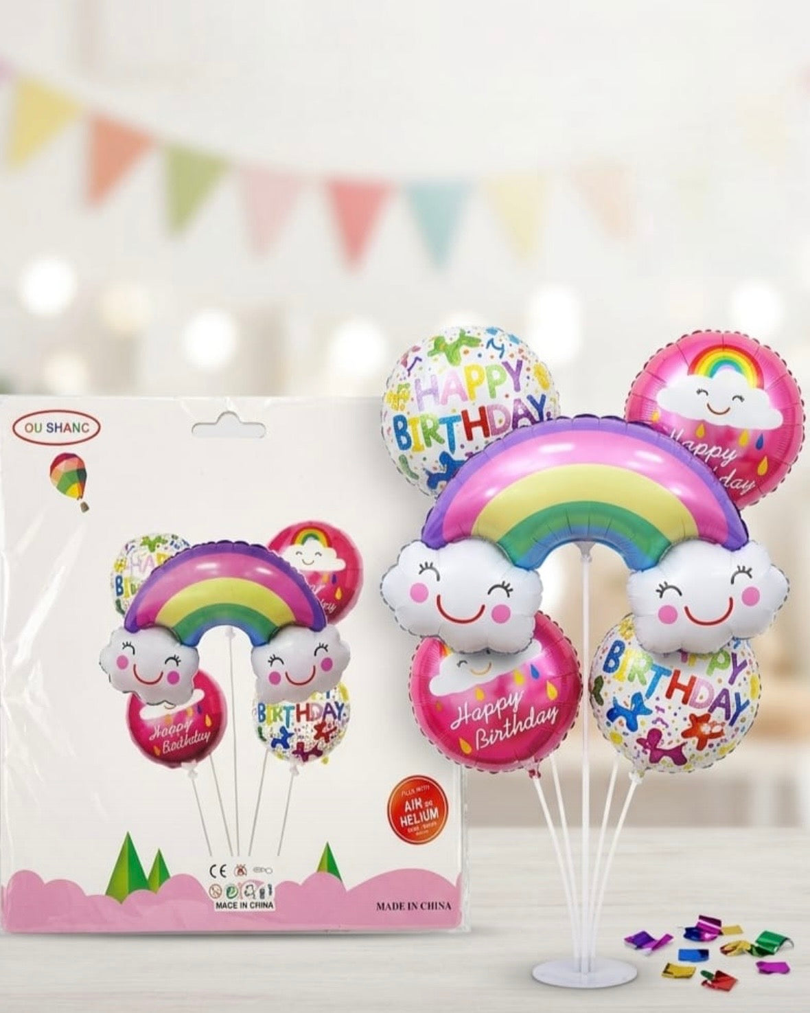 Rainbow Happy Birthday Balloon Set – Cute Kids Party Decoration Kit #BS3222