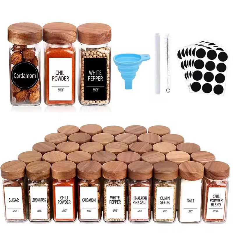 33-Piece Glass Spice Jar Set with Bamboo Lids & Labels #GS3941