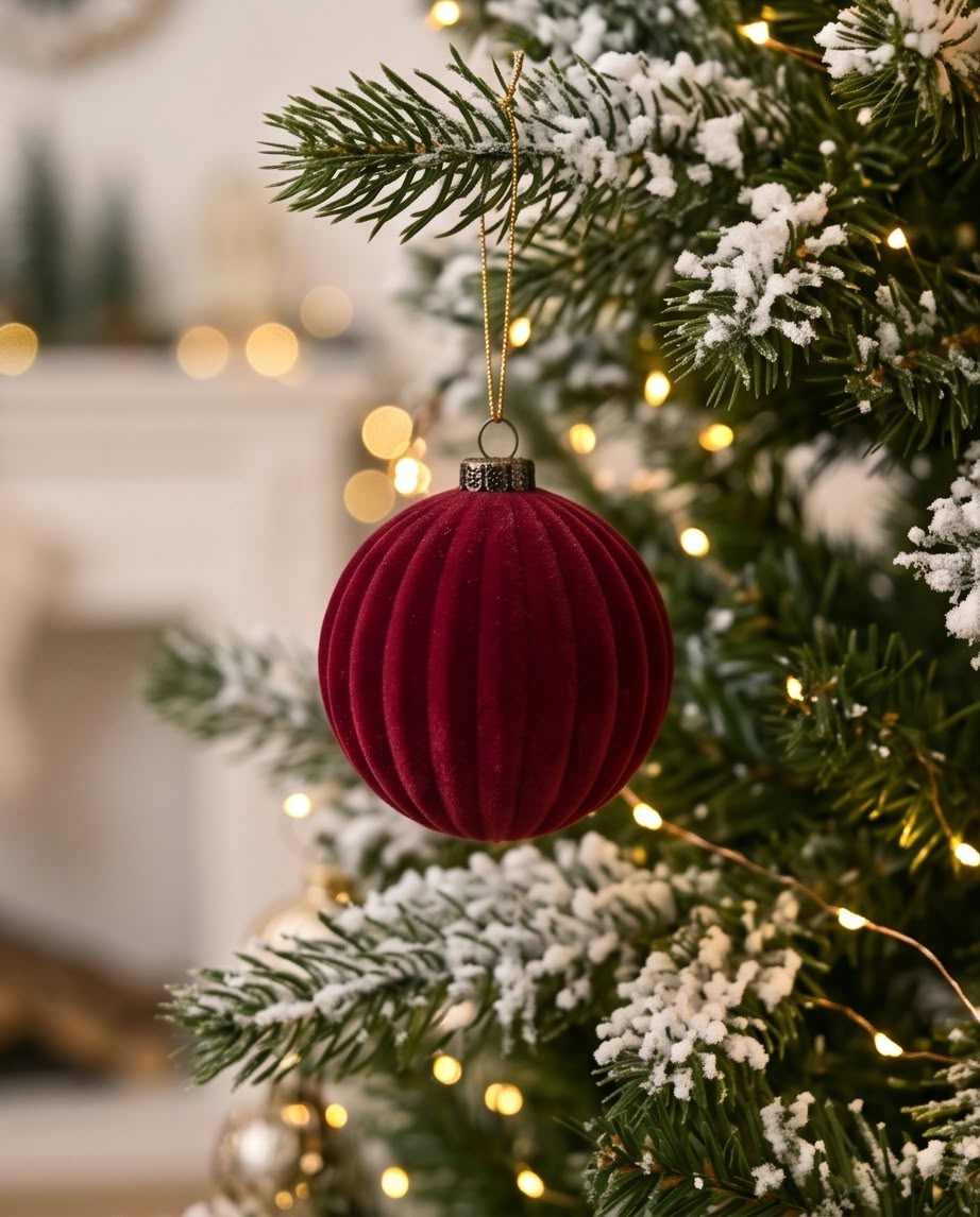 Velvet Christmas Ornaments Set – 8cm, 9pcs #CB4370