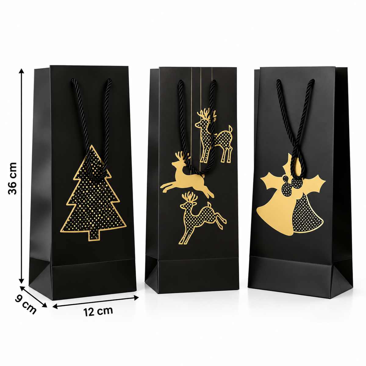 Black & Gold Christmas Gift Bags #GB4310