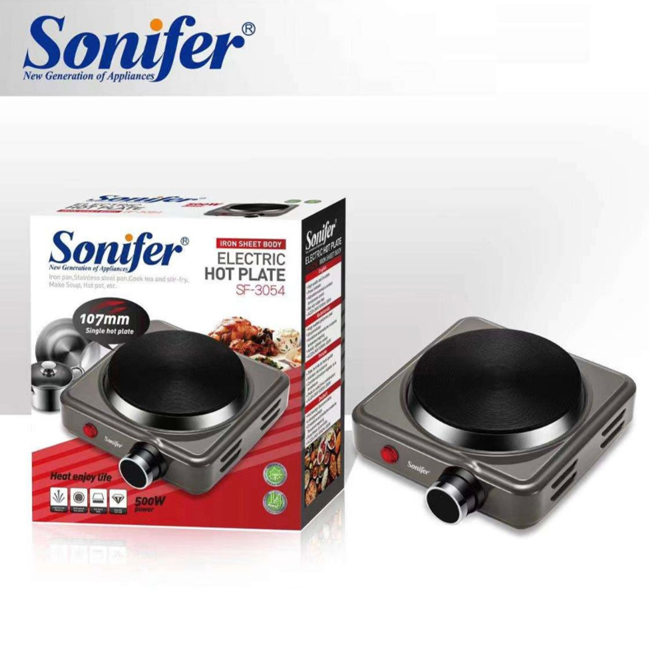 500W/2.27A Stainless Steel & Iron Electric Stove with Thermostat Control #ES2254