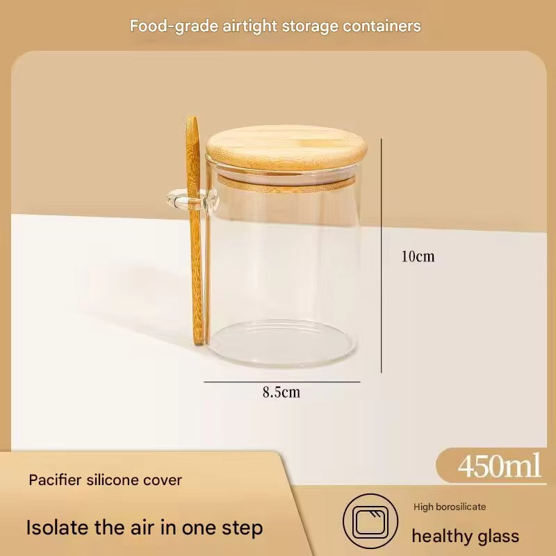 Glass Storage Jar with Wooden Lid & Spoon #GJ3109
