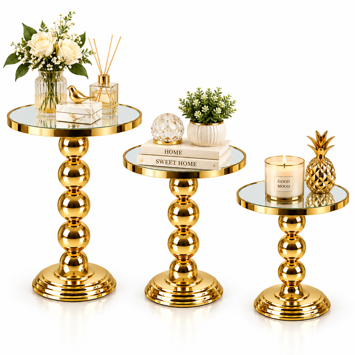 Set of 3 Mirrored Pedestal Display Stands #DA4223