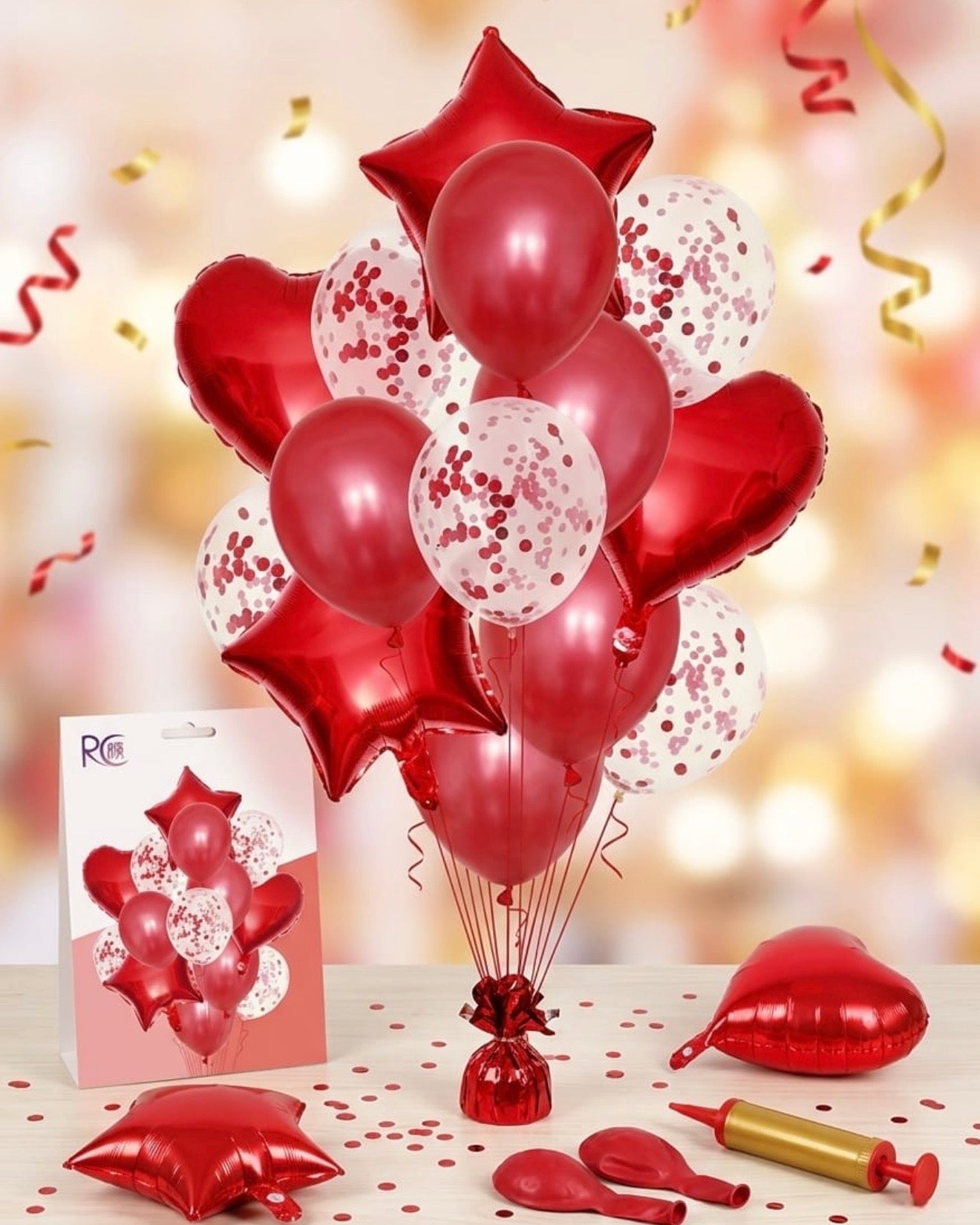 Red Love Balloon Party Kit – Foil Heart & Star Collection #BS3217