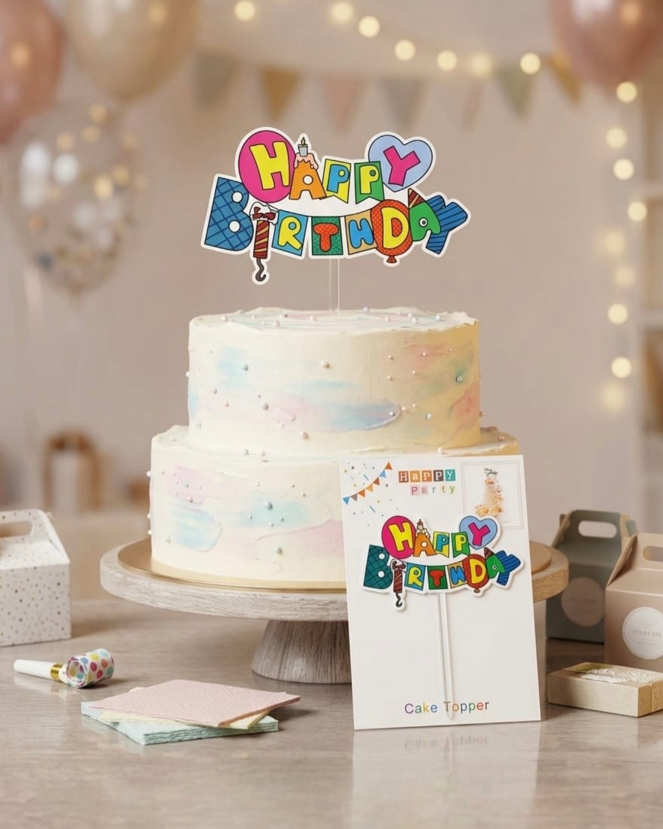 Colorful Happy Birthday Cake Topper #CT3901