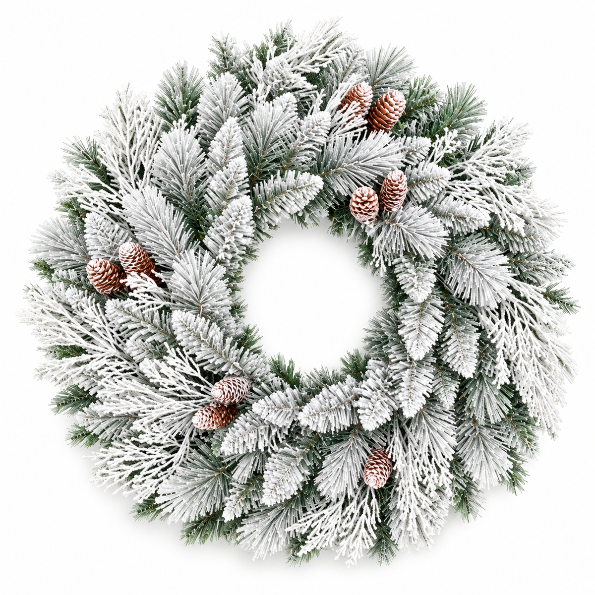 Frosted Christmas Wreath with Snowy Pine Branches & Pinecones – 60cm #FF4441