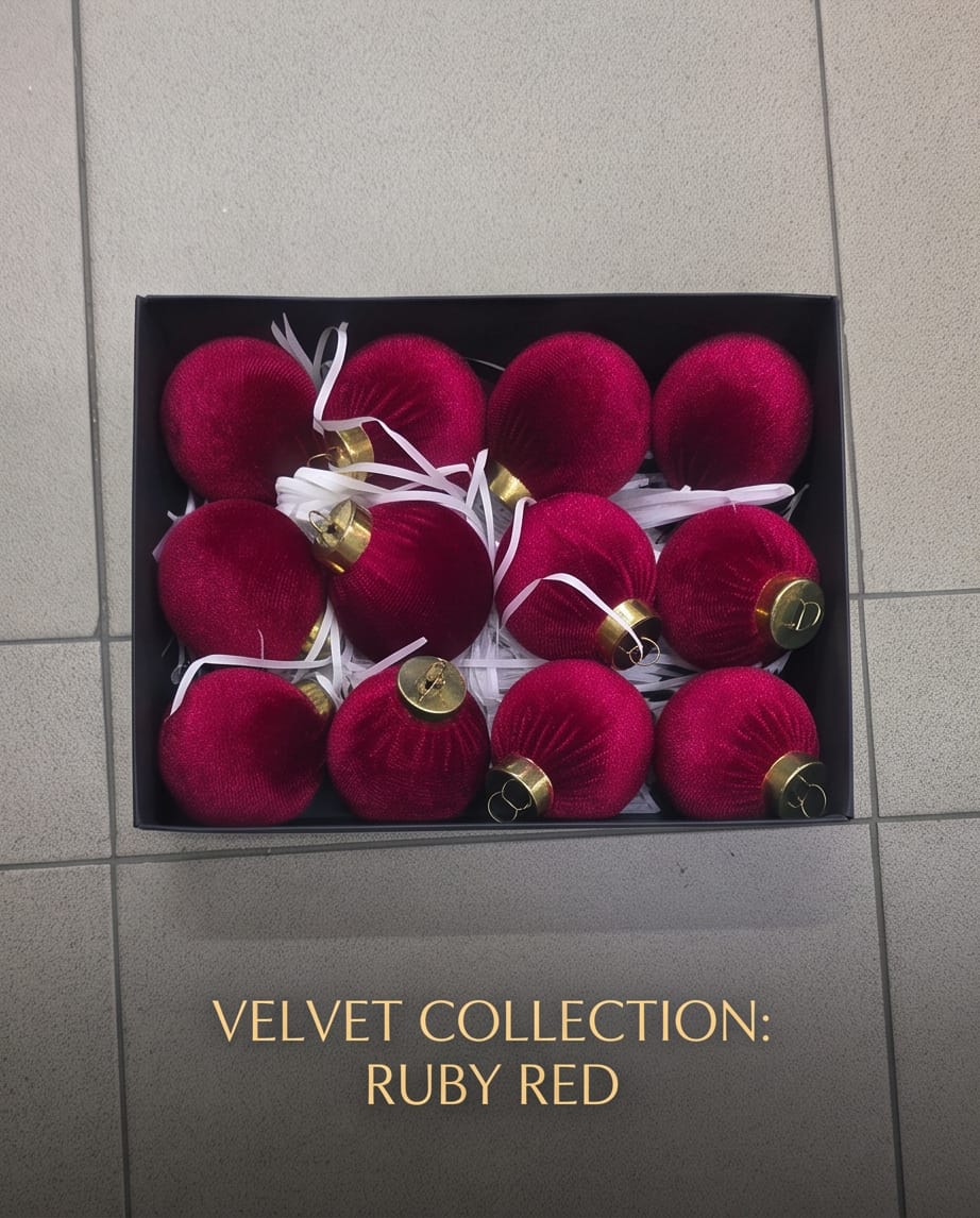 Ivory Velvet Christmas Baubles – 12 Pieces #CD4510