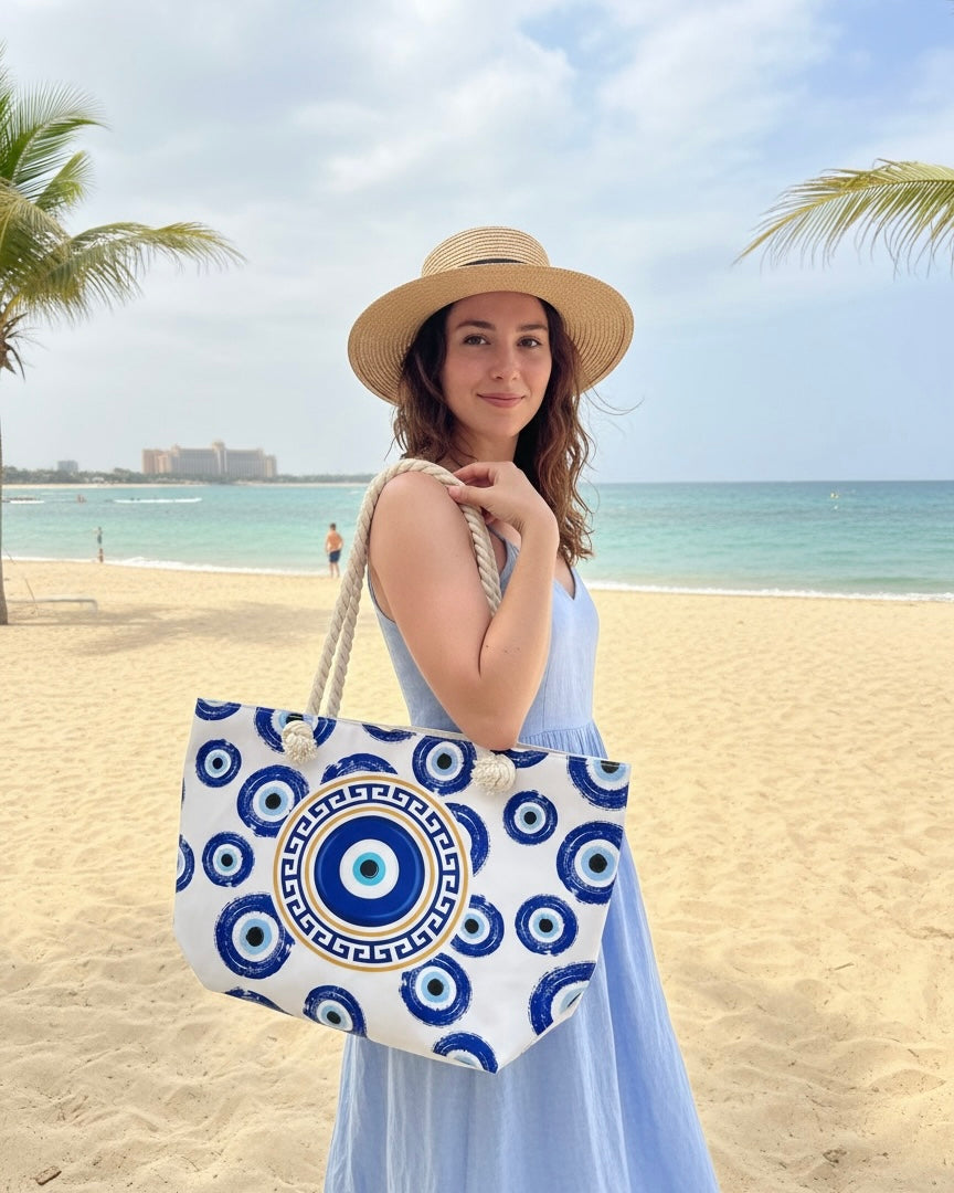 Evil Eye Beach Tote Bag – Large Summer Shoulder Bag #SB3836