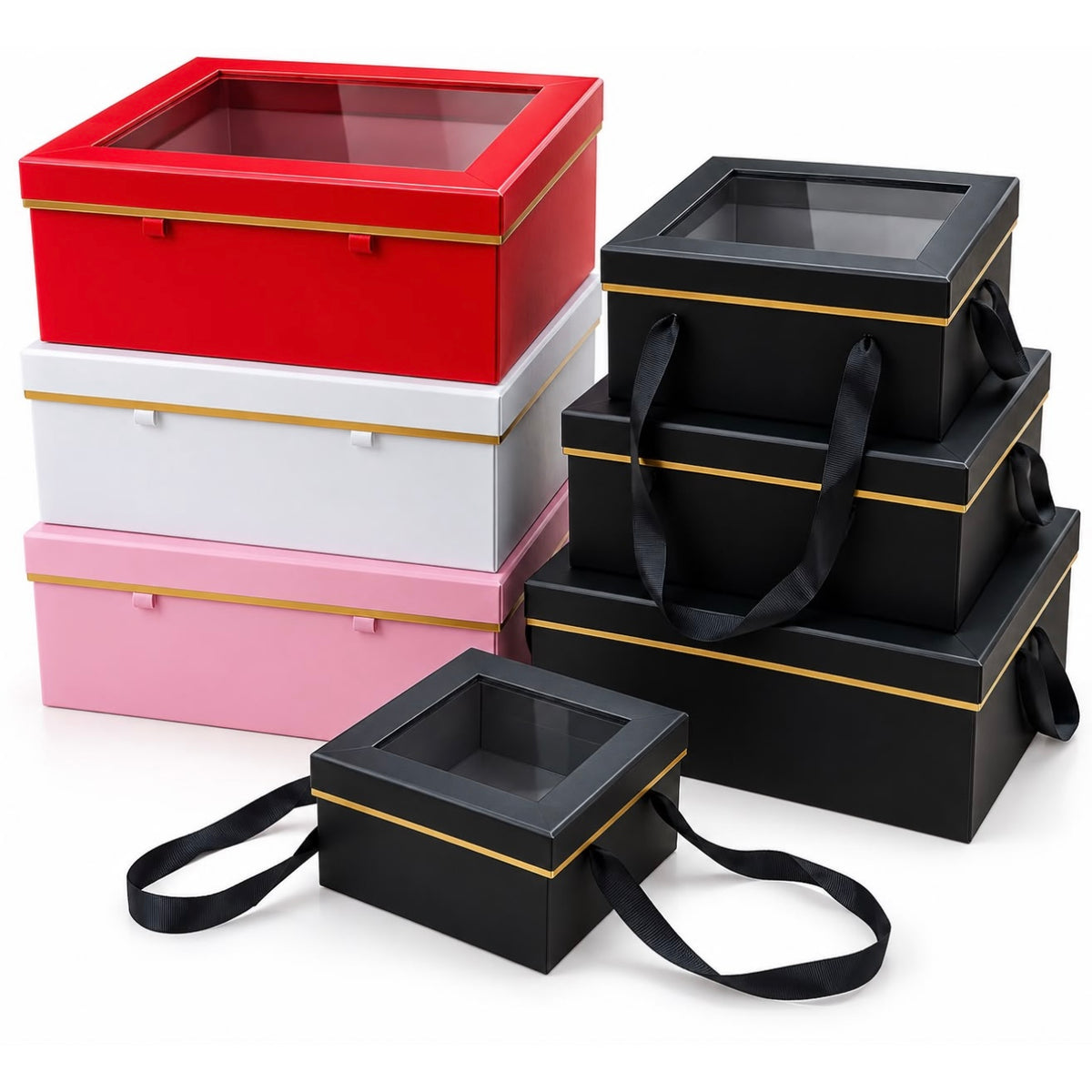 Square Gift Boxes with Transparent Window – Set of 4 #GB4331