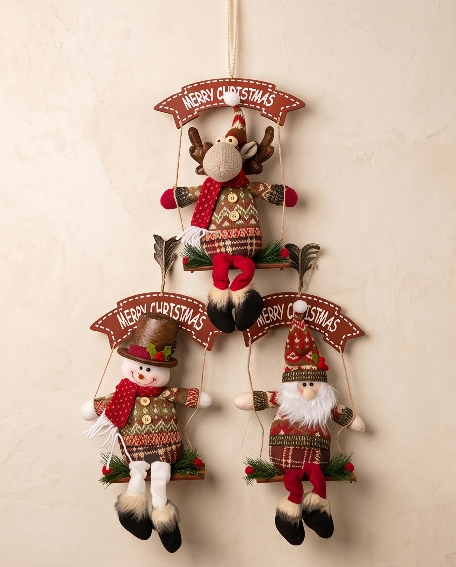 Christmas Plush Hanging Swing Decorations – Santa, Reindeer & Snowman #CP4384