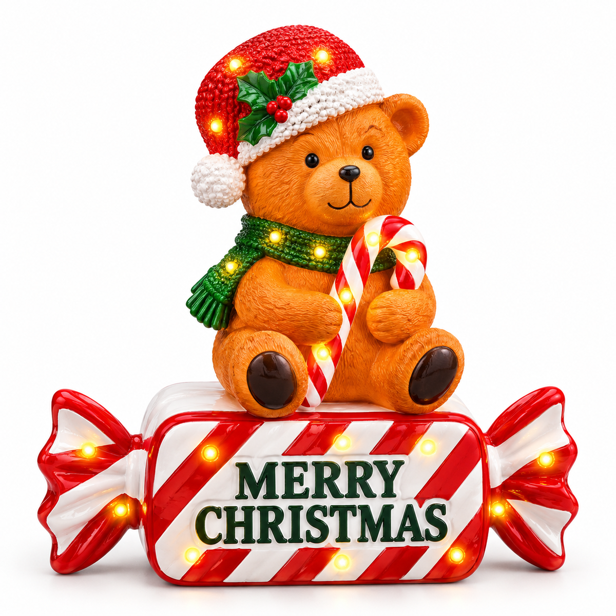 Christmas LED Teddy Bear on Candy Decoration – 25cm #CD4427
