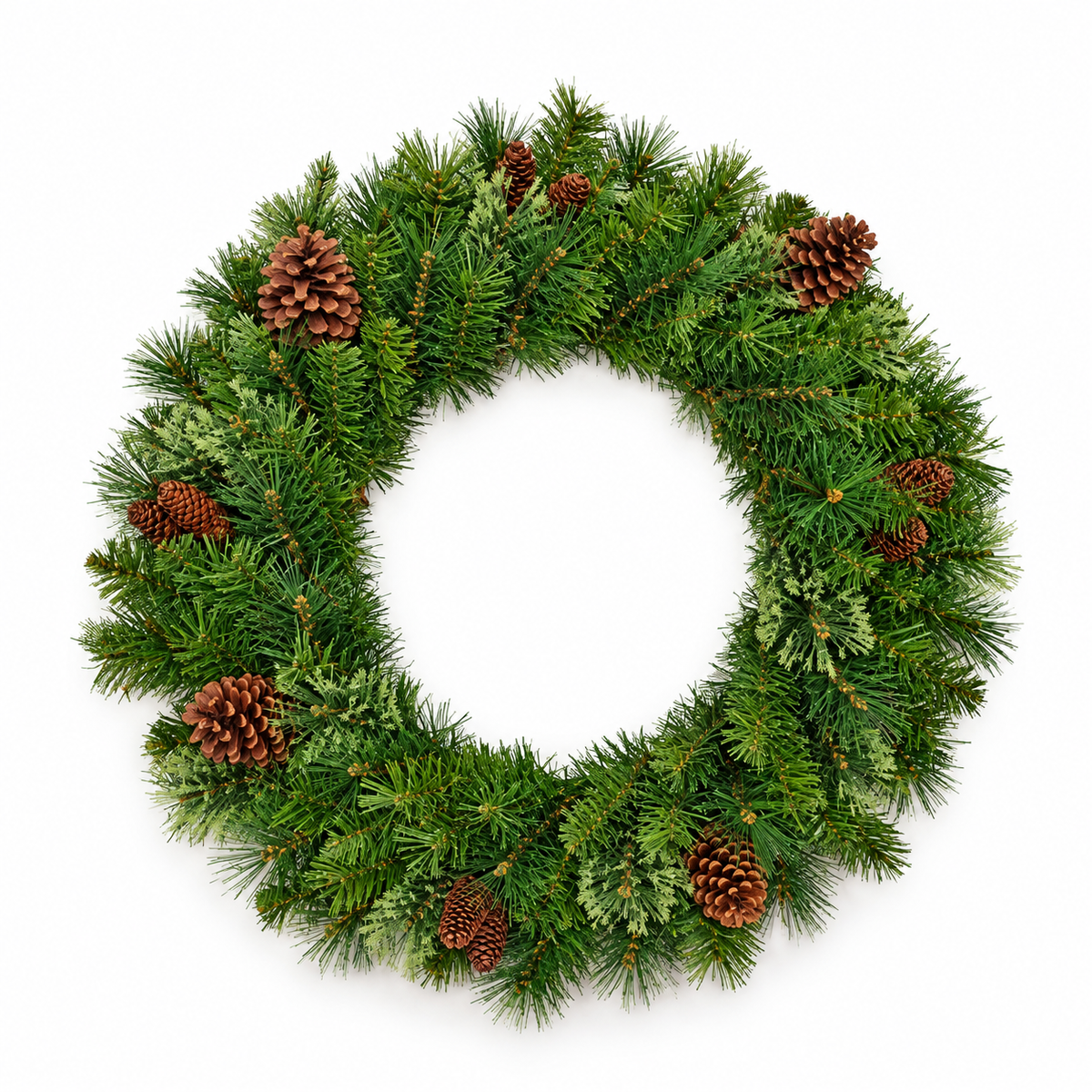 Green Christmas Wreath with Natural Pinecones – 60cm #FF4440