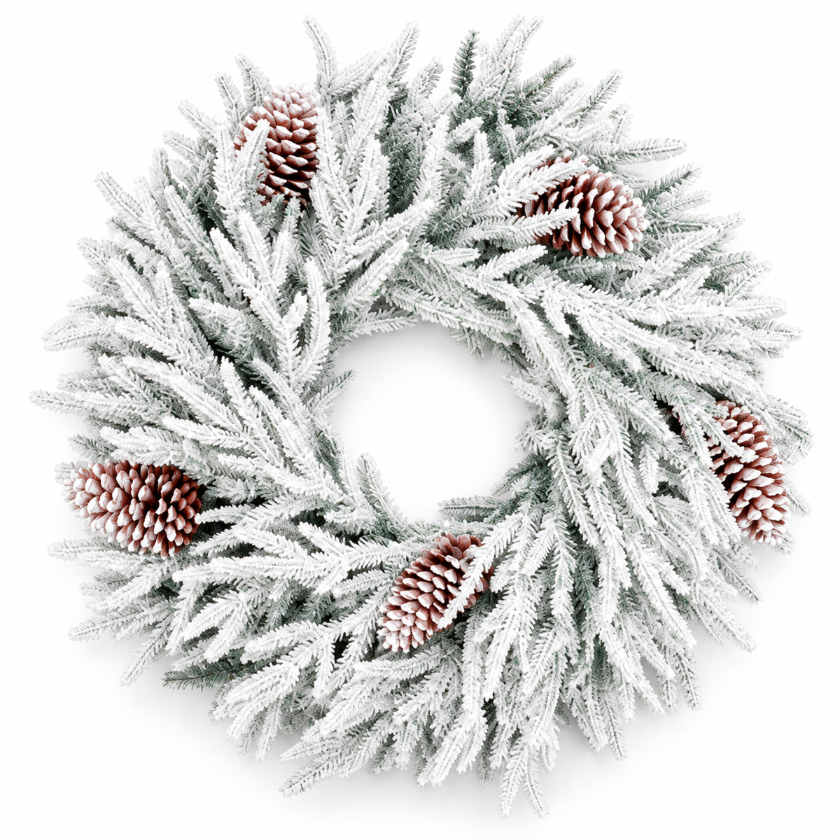 Snowy Christmas Wreath with Frosted Pinecones – 75cm #FF4442