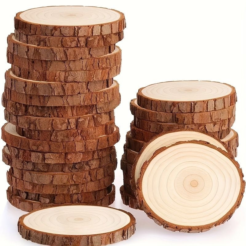 X12pcs Natural Wood Slice Round with Bark Edge #NW4005