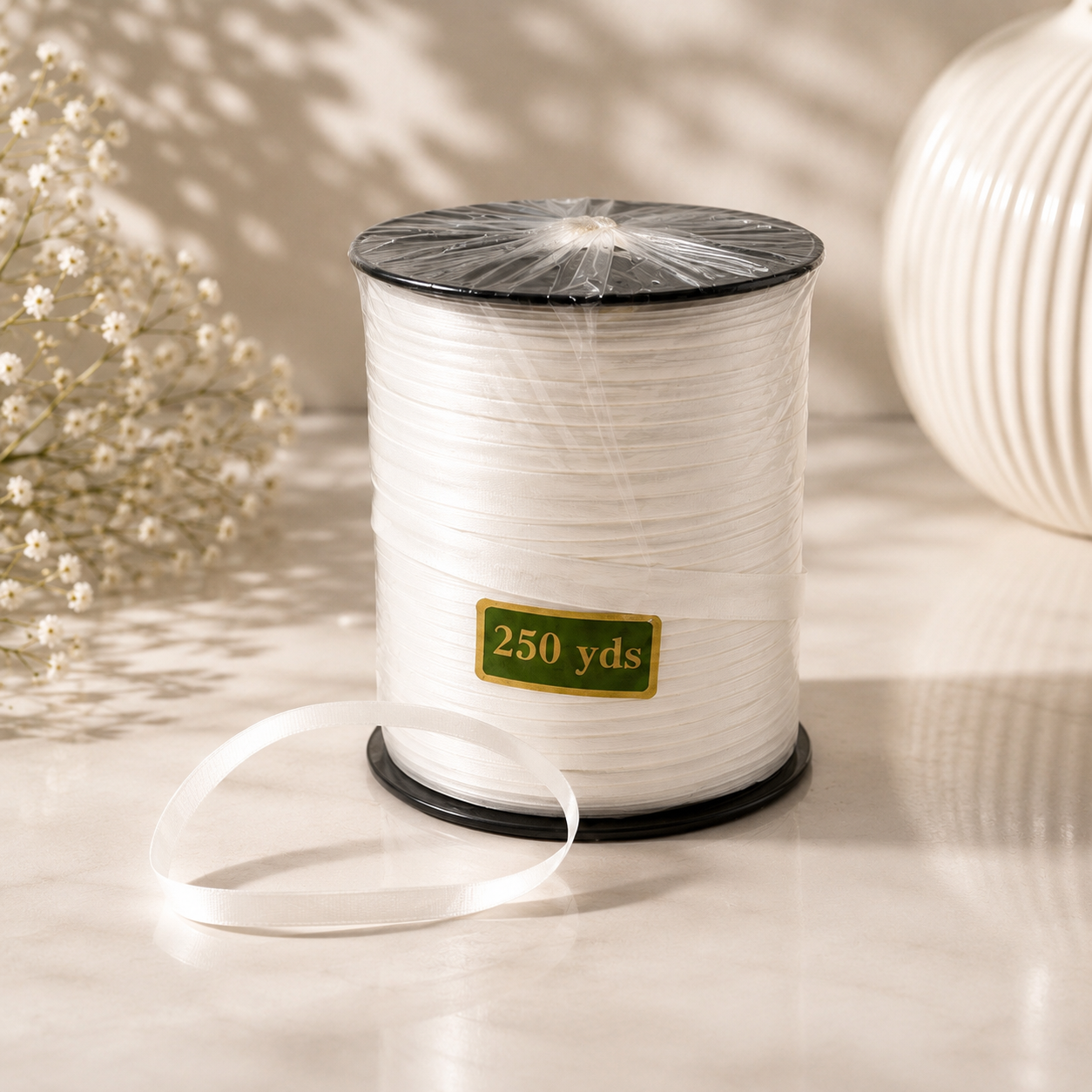 White Italian Matte Cellophane Ribbon – 225m #CR4030