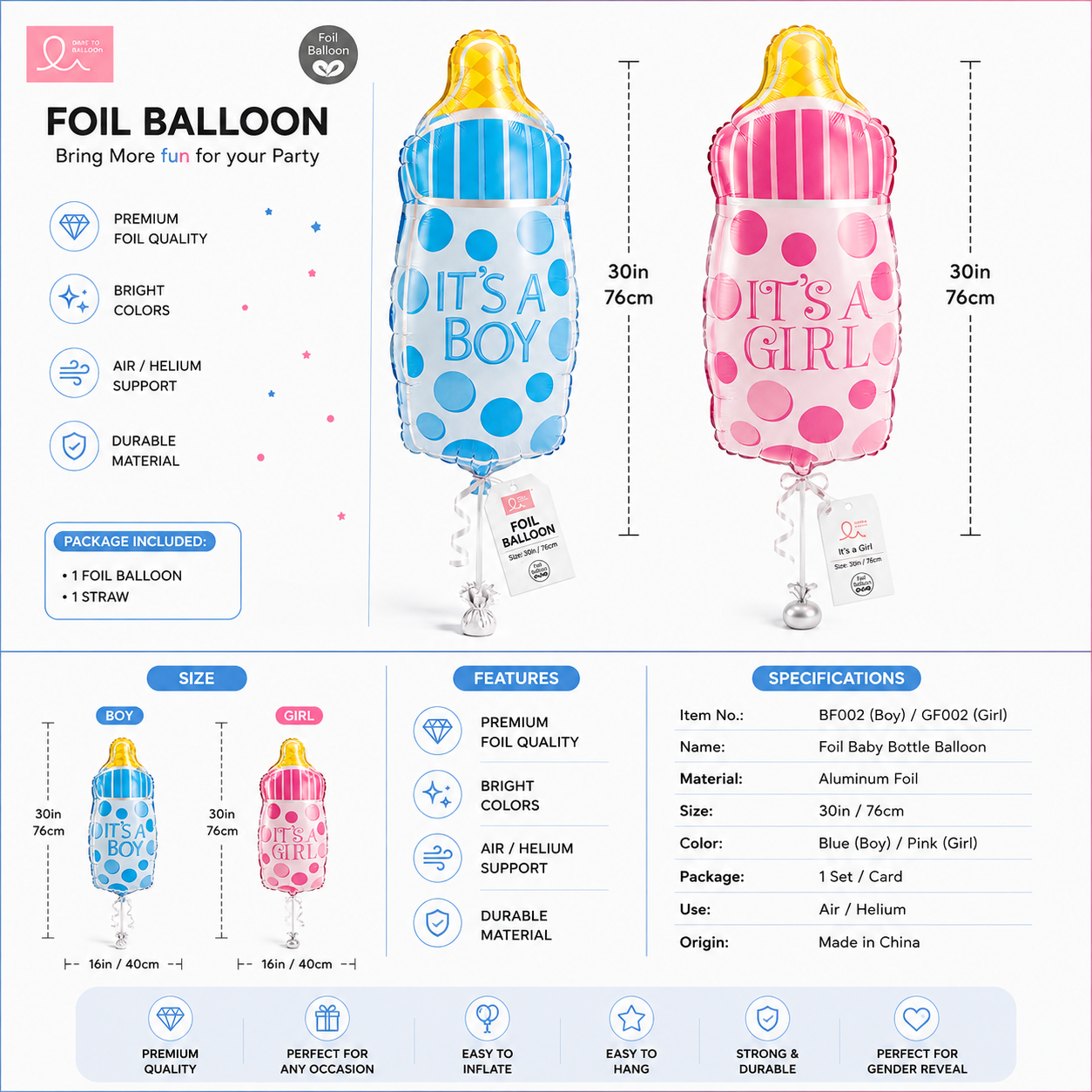 Baby Bottle Foil Balloon – 82 cm #BFGF002