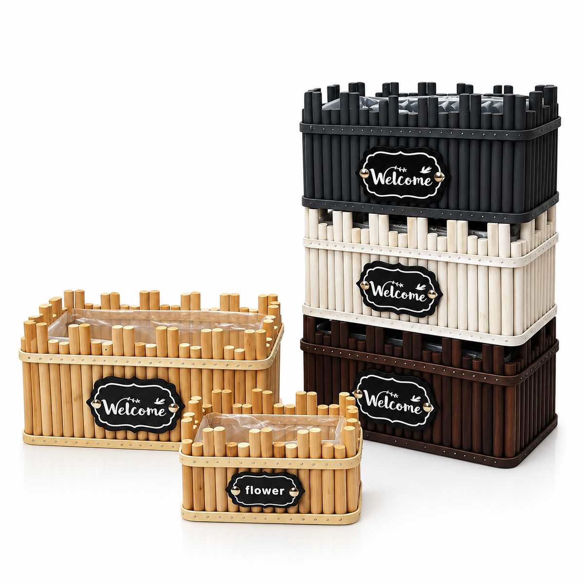 Set of 2 Rectangular Decorative Wooden Baskets #WB4213