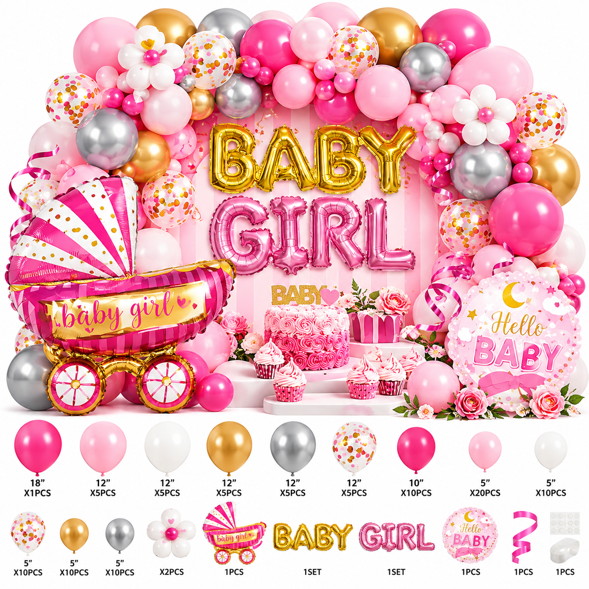 52pcs Baby Girl Balloon Decoration Set #BB4301