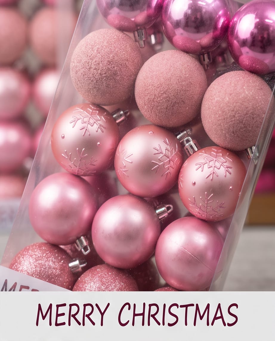 Set of 30 Pink & Fuchsia Shatterproof Christmas Ornaments #CD4536