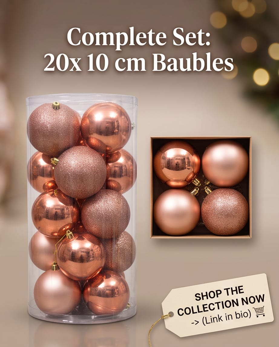 Set of 20 Rose Gold Christmas Tree Ornaments – 10cm #CD4535