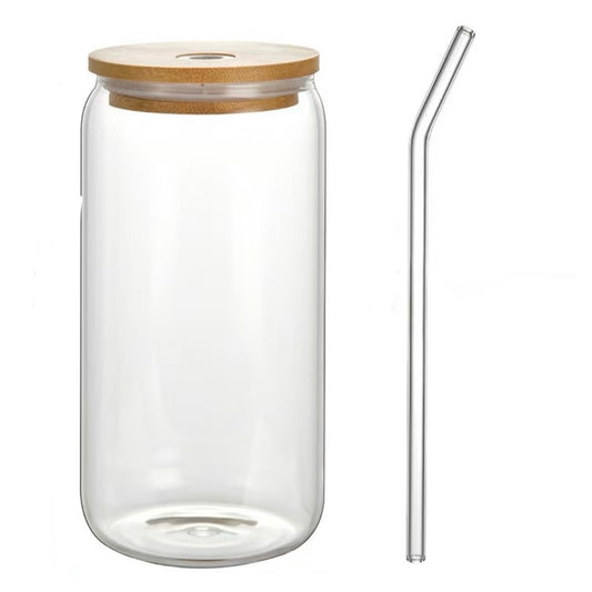 Glass Cup With Bamboo Lid and Glass Straw 480ML #GC2011
