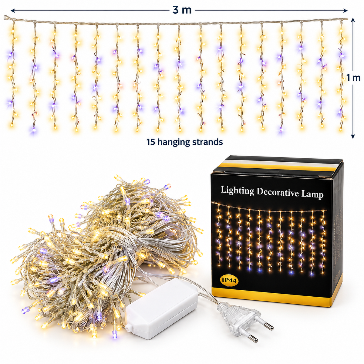 LED Christmas Curtain Lights – 15 Hanging Strands #LL4406